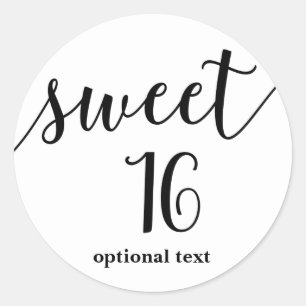 Sticker Rond Favori de fête de type de script noir SWEET 16 sei