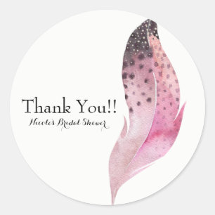 Sticker Rond Favori de fête personnalisé plume bohème chic rose