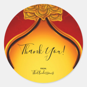 Sticker Rond Favori de fête Royal Indien Arabe Rouge Feuilleté 