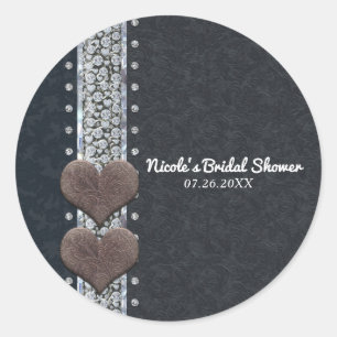 Sticker Rond Favori de glamour occidental en cuir noir et diama