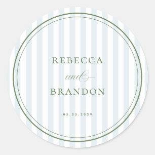 Sticker Rond Favori de mariage à rayures bleues et bordure vert