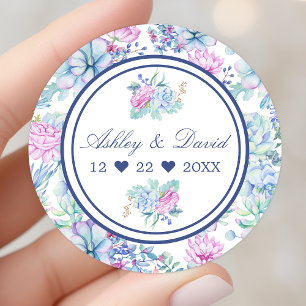 Sticker Rond Favori de mariage Cactus Floral Succulents Aquarel