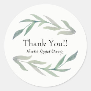 Sticker Rond Favori de mariage de fête élégant aquarelle feuill