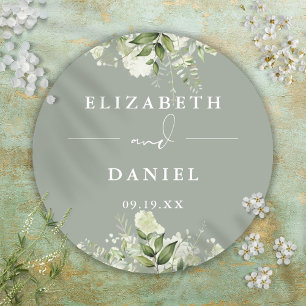 Sticker Rond Favori de mariage de verdure florale vert sauge