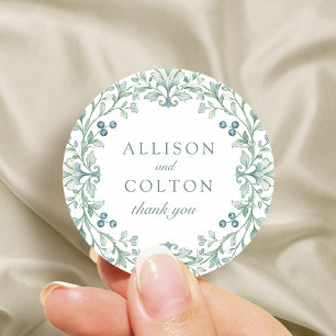 Sticker Rond Favori de mariage floral botanique vintage vert sa
