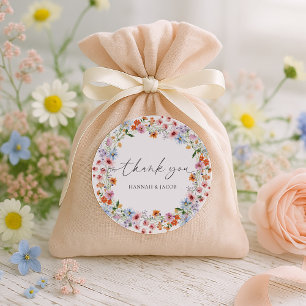Sticker Rond Favori de remerciement de mariage de fleur sauvage