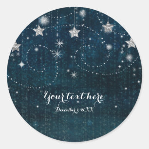 Sticker Rond Favori Étoiles Célestes Nuit Étoilée Bleu & Argent