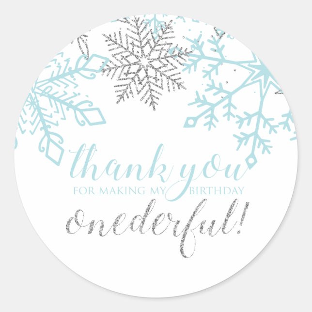 Sticker Rond Favori Flocon de Neige Bleu Argent Winter Onederla (Devant)