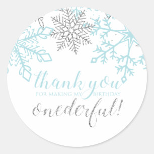 Sticker Rond Favori Flocon de Neige Bleu Argent Winter Onederla