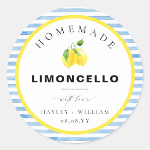 Sticker Rond Favori Limoncello à rayure aquarelle bleue
