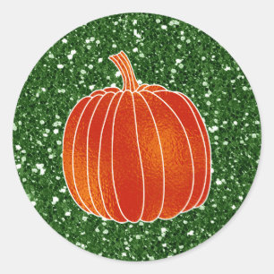 Sticker Rond Favori Pailleté Citrouille d'Automne Orange Brilla