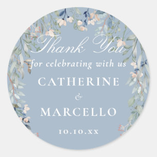 Sticker Rond Favoris de mariage bleu poussiéreux remerciement f