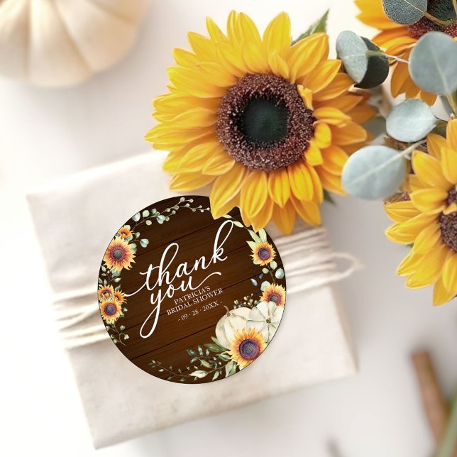 Sticker Rond Favoris de mariage champêtre avec tournesols pour  (Créateur téléchargé)