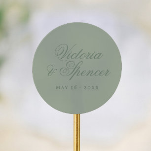 Sticker Rond Favoris de mariage en calligraphie vintage vert sa