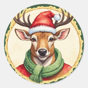 Sticker Rond Favoris de Noël animal amusant - Cerf 2