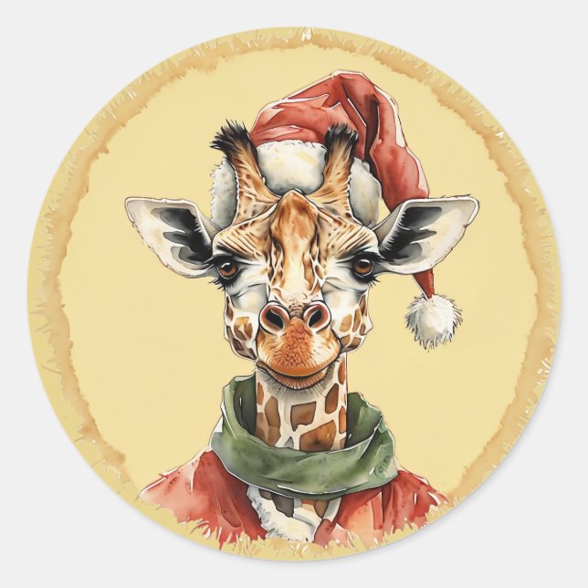 Sticker Rond Favoris de Noël animal amusant - Giraffe 1 (Devant)
