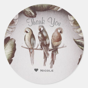 Sticker Rond Favoris d'oiseaux de tiki tropicaux vintage