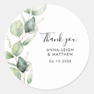 Sticker Rond Favoriser le Merci minimaliste Mariage Eucalyptus