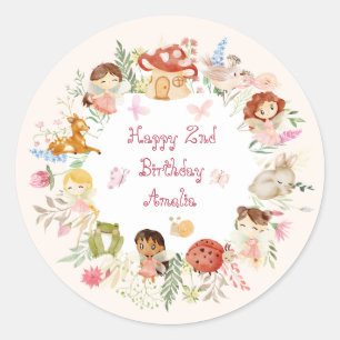 Sticker Rond Fbattage et Twirl Fairy Garden Anniversaire