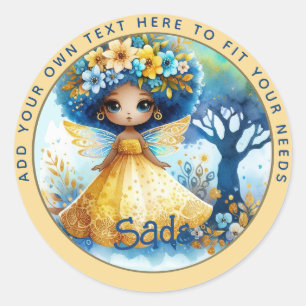 Sticker Rond Fée africaine Anniversaire Turquoise or rose princ