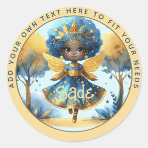 Sticker Rond Fée africaine Anniversaire Turquoise or rose princ