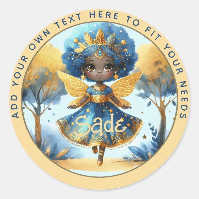 Sticker Rond Fée africaine Anniversaire Turquoise or rose princ (Devant)