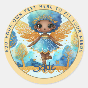 Sticker Rond Fée africaine Anniversaire Turquoise or rose princ