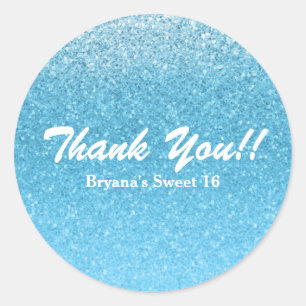 Sticker Rond Fée Conte Bleu Paillettes Douce Fête 16 Ans