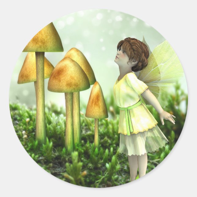 Sticker Rond Fée curieuse - Fée et Tabourets (Devant)