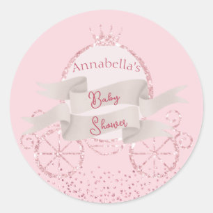 Sticker Rond Fée de conte de fée rose à paillettes Baby Shower