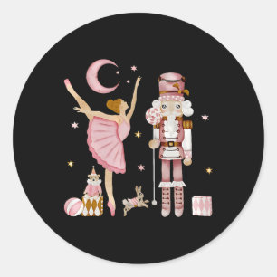 Sticker Rond Fée de la prune en sucre rose rétro Casse-Noisette