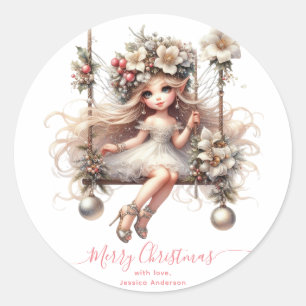 Sticker Rond Fée de Noël blanche
