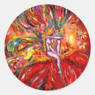 STICKER ROND FÉE EN ROUGE