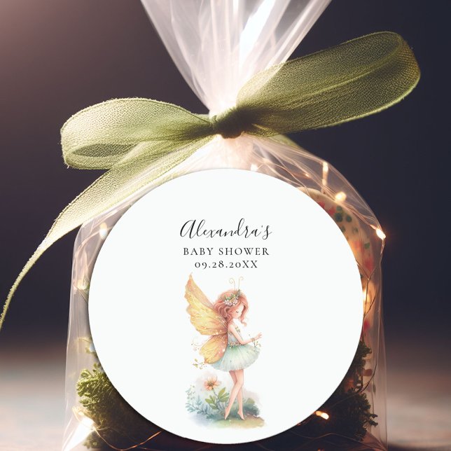 Sticker Rond Fée Enchantée Jardin Champignons Baby Girl Douche (enchanted fairy garden mushroom baby girl shower thank you sticker)