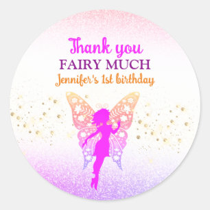 Sticker Rond Fée Fille 1er Anniversaire Merci