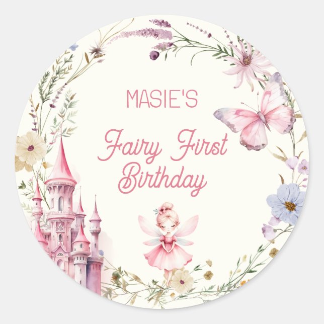 Sticker Rond Fée fille mignonne premier anniversaire (Devant)