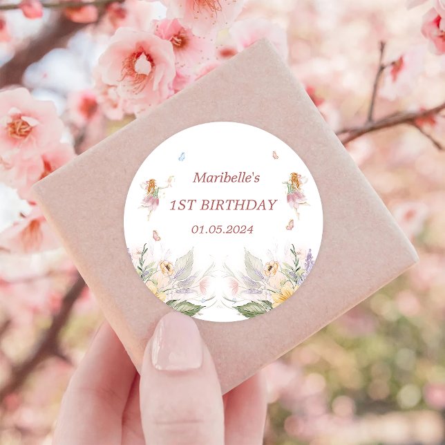 Sticker Rond Fée Floral Fille fête d'anniversaire (Créateur téléchargé)