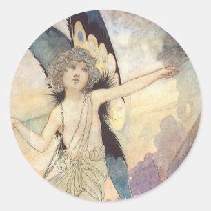 Sticker Rond Fée papillon victorienne vintage par Robinson