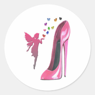 Sticker Rond Fée rose et Stiletto Chaussure Art