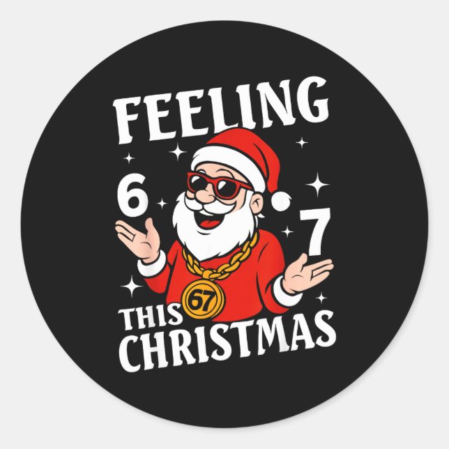 Sticker Rond Feeling 6 7 This Christmas Funny Santa Six Seven M (Devant)