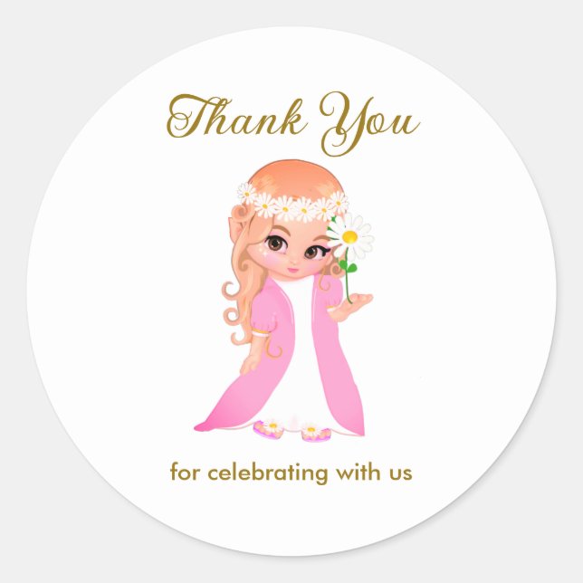 Sticker Rond Fées et fleurs sur Merci blanc (Devant)