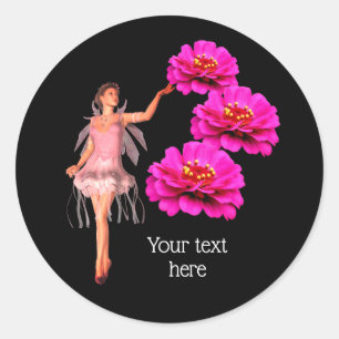 Sticker Rond Fées Et Fleurs Zinnia Personnalisées