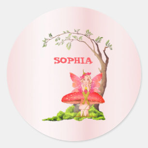 Sticker Rond Fées Thème Joli Anniversaire Rose Vert