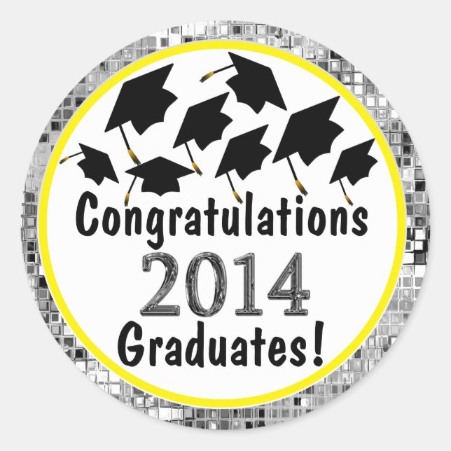 Sticker Rond Félicitations 2014 Graduation Flying Casquettes (Devant)