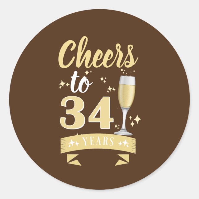 Sticker Rond Félicitations À 34 Anniversaire Mariage Champagne (Devant)