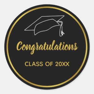 Sticker Rond Félicitations à la Graduation Black and Faux Gold