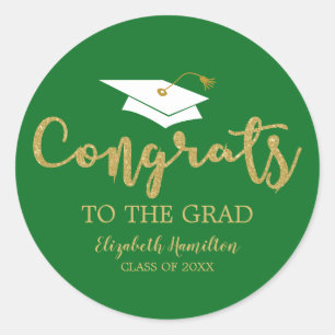 Sticker Rond Félicitations au diplômé paillettes dorées Chic di