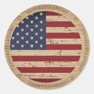 Sticker Rond Félicitations au drapeau américain patriotique mil