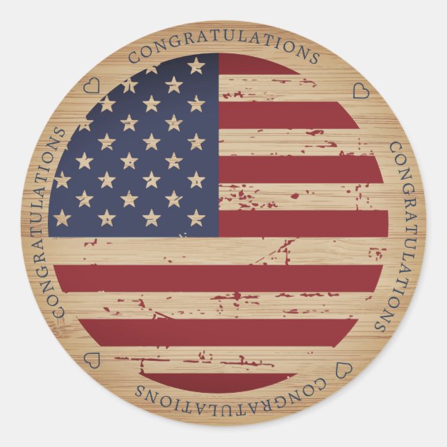 Sticker Rond Félicitations au drapeau américain patriotique mil (Devant)