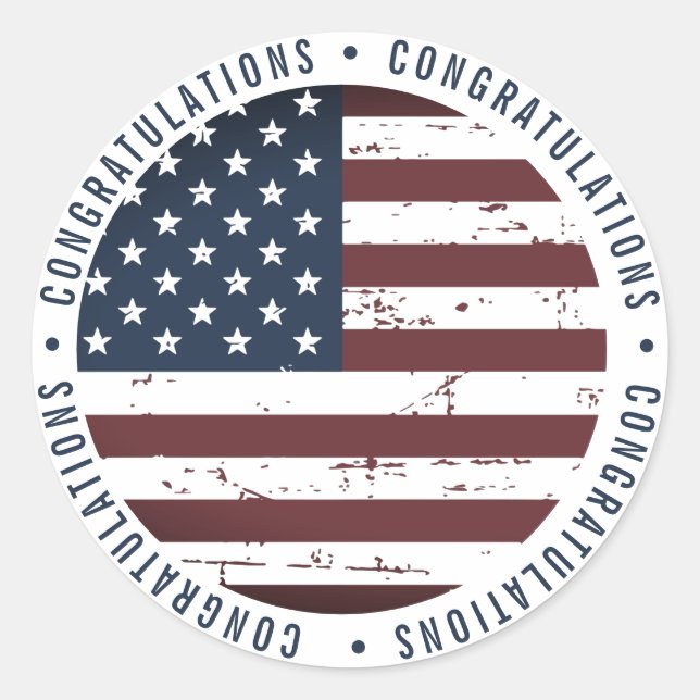 Sticker Rond Félicitations au drapeau américain patriotique USA (Devant)